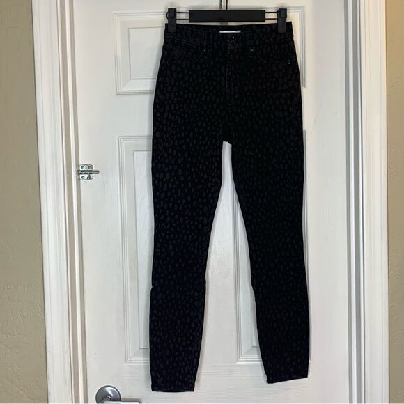 Good American Good Legs Crop Skinny Jeans Black Tonal Leopard Print Size 24 - Picture 2 of 10